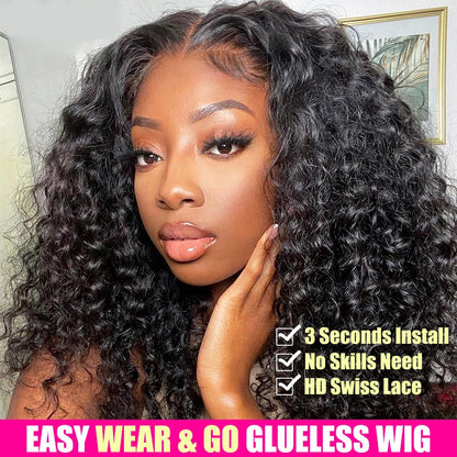 Water Wave Glueless 13*4 Wig  Lace Wig 180% Pre-Plucked Natural Wave Wear Go Glueless Curly Human Hair Wigs For Women Good Vibrations