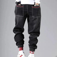 S-5XL Baggy Denim Pants for Men Autumn/winter Trendy Loose Cargo Jeans Casual Korean Slim Legged Male Hip-Hop Capri Pants Blue Good Vibrations
