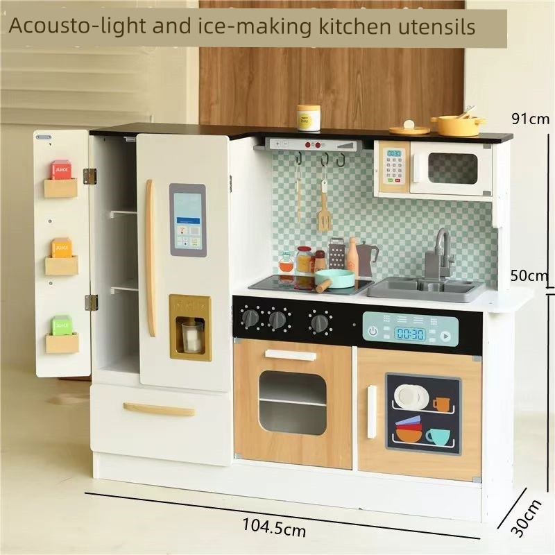 Kids Play House Refrigerator Wooden Children's Early Education Baby Girl Smart Water Wooden Kitchen Toys Suit Good Vibrations