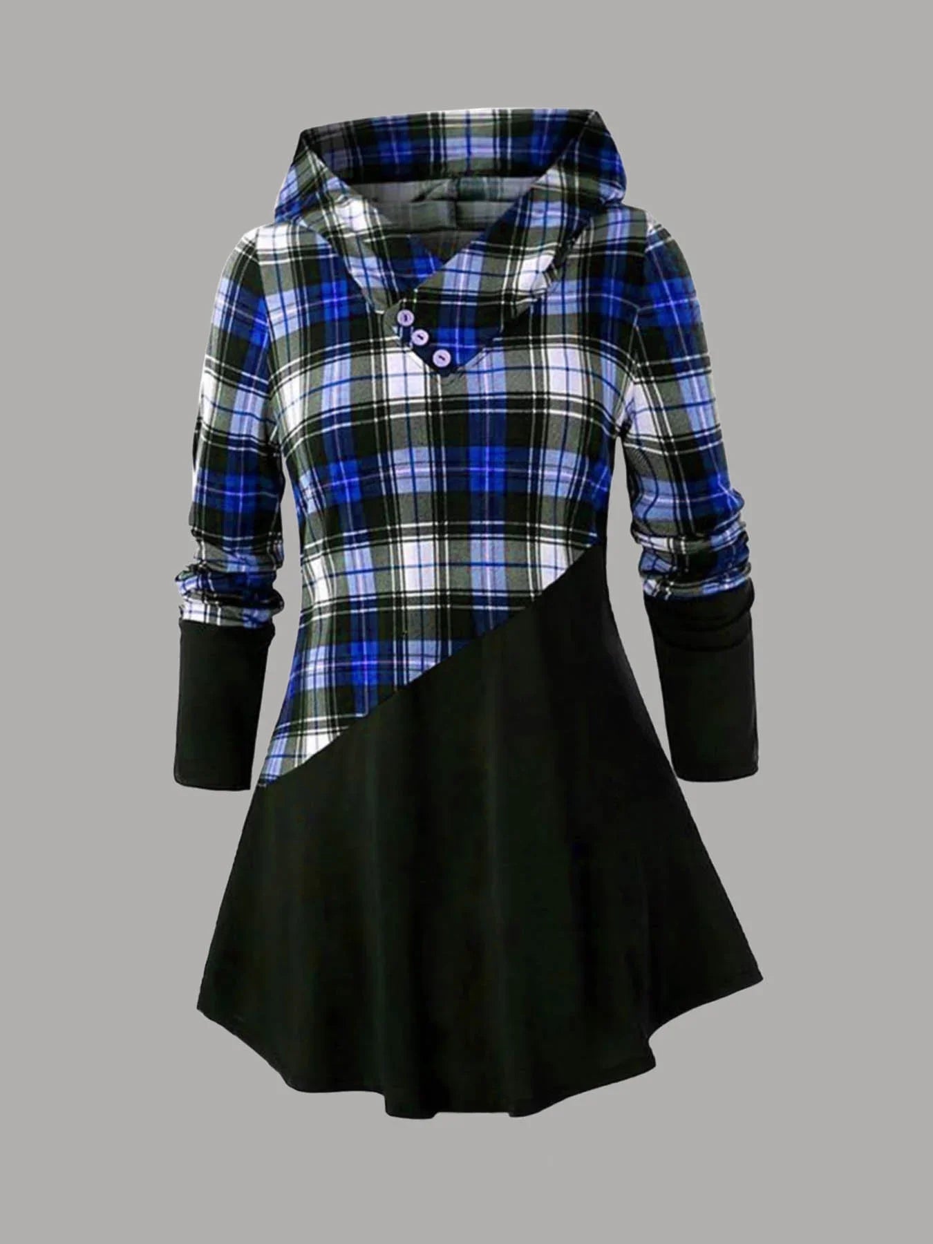 Women Plus Size Two Piece Set Hooded Plaid Print Patchwork Tops and High Waist Leggings Matching Set Long Sleeve Autumn Outfit Good Vibrations