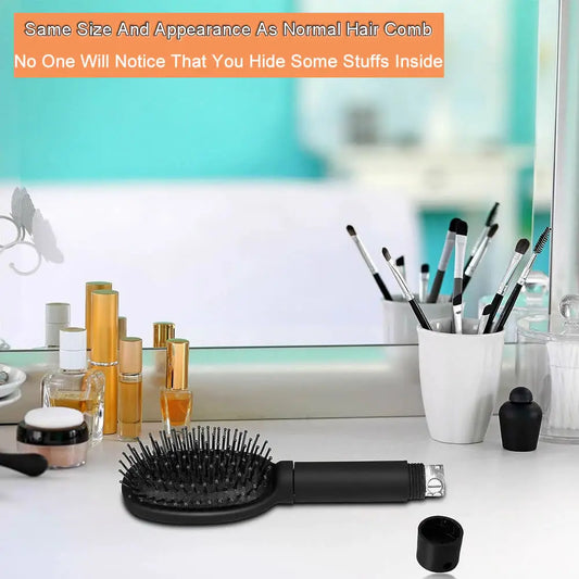 Creative hair comb with hidden storage, discreet stash container for valuables.
