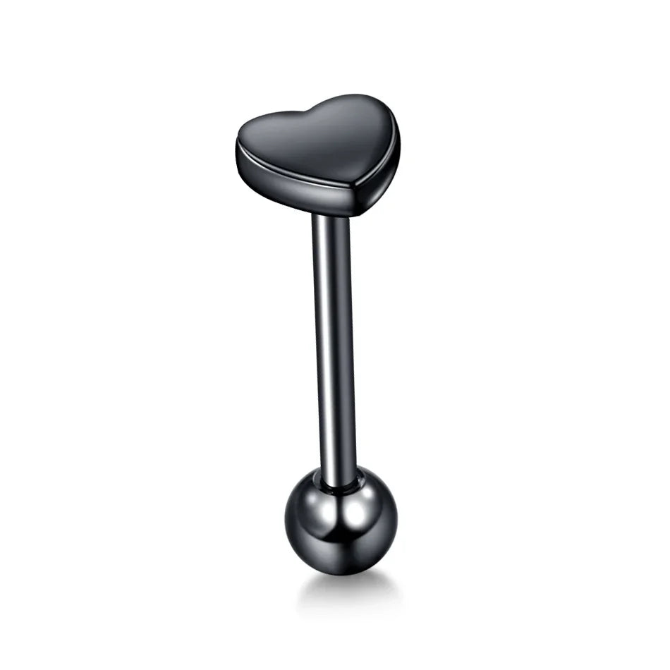 1PC Stainless Steel Heart Shaped Tongue Ring Barbell Tongue Piercing Cute Bar Ear Tragus Studs Labret Piercing Body Jewelry Good Vibrations