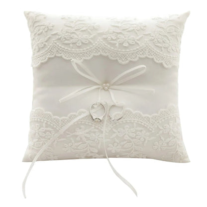 20x20cm White Lace Wedding Ring Pillow Bridal Bearer Pillow Cushions Wedding Marriage Ceremony Decoration Supplies Good Vibrations