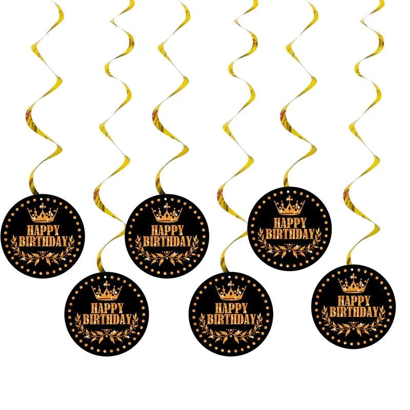 6 Pcs/set Happy Birthday 16 18 21 30 40 50 60 70th Years Old Spiral Swirl Hanging Ornaments Birthday Party Favors Decorations Good Vibrations