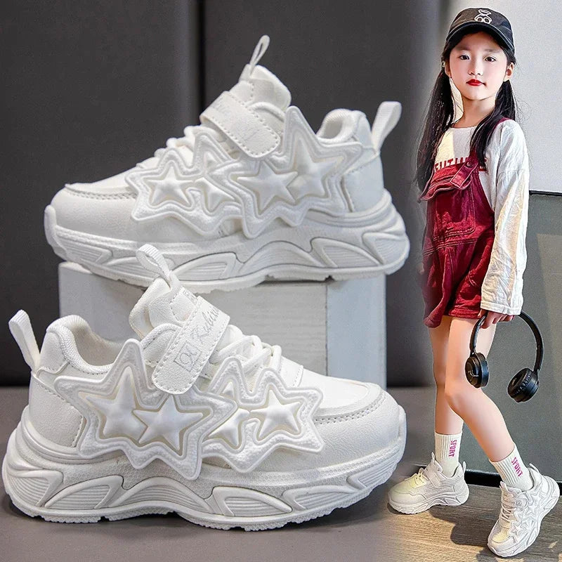 Children Casual Shoes for Girls Fashion Classic with Stars Girls Sports Running Sneakers Breathable PU + Rubber Anti-skid Soft Good Vibrations
