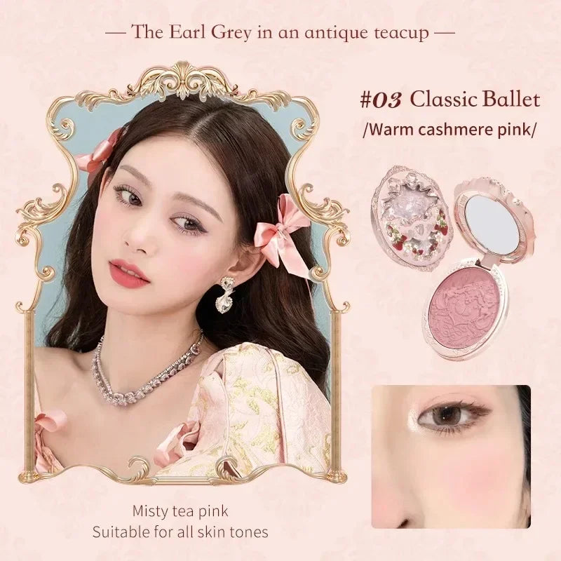 Flower Knows Makeup Unicorn Strawberry Rococo Embossed Blush On Natural Cheek Matte Long Lasting Blusher Makeup 6 Colors 5g Good Vibrations