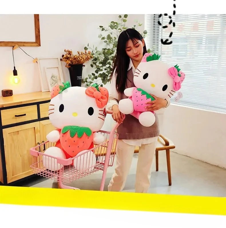22cm Sanrio KT Cat Plush Toys Kawaii Strawberry KT Cat Plush Doll Home Decor Plushie Toy Girl Birthday Gift Good Vibrations