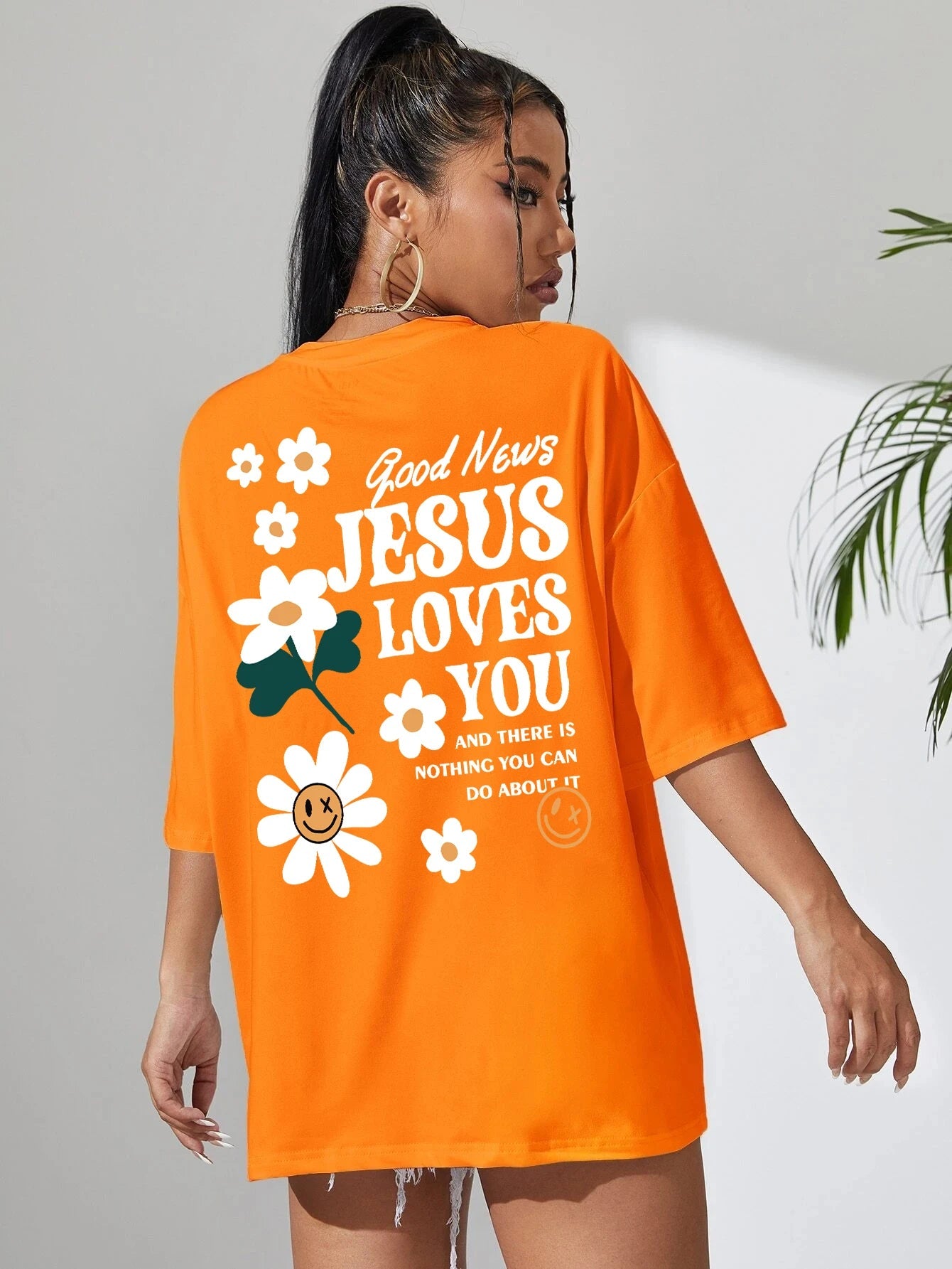 Good News Jesus Loves You Print Women T-Shirt Summer O-Neck T Shirts Basic All-Match Short Sleeve Breathable Comfortable Tops Good Vibrations