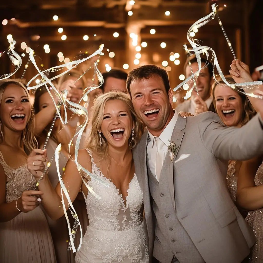 20-60Pcs Light up Wedding Wands LED Ribbon Wands Sparklers with Bells, Wedding Exit Send Off, Dance Floor Props, Wedding Favors Good Vibrations