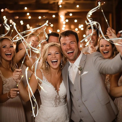 20-60Pcs Light up Wedding Wands LED Ribbon Wands Sparklers with Bells, Wedding Exit Send Off, Dance Floor Props, Wedding Favors Good Vibrations