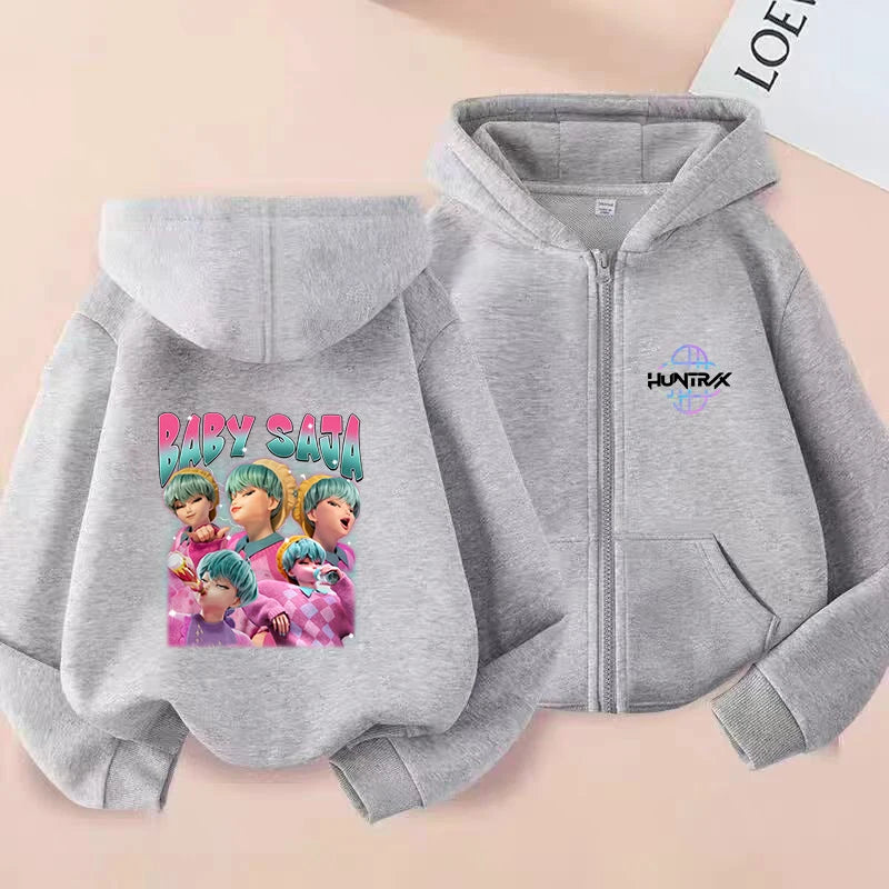 Demon Hunters K-pop Film Zipper Hoodie Fashion Oversized Jacket Zip Up Sweatshirt Streetwear Good Vibrations