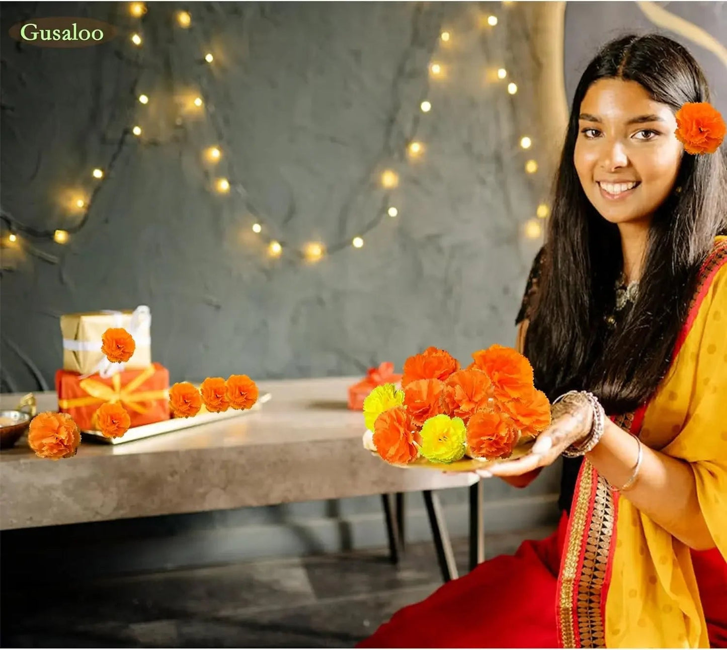 50Pcs Mexican Marigold Artificial Flowers for Day of The Dead Diwali Home DIY Craft Party Halloween Dia De Los Muertos Decor Good Vibrations