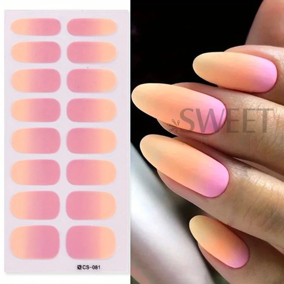 6pcs/set Gradient Nail Polish Strips Stickers Pink Purple Nude Color Ombre Design Full Cover Gel Decal Self Adhesive Wraps Decor Good Vibrations