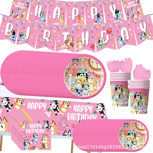 Bluey Birthday Party Supplies Disposable Tableware Paper Plates Paper Cups Tissues Boys Birthday Party Decoration Children Like Good Vibrations