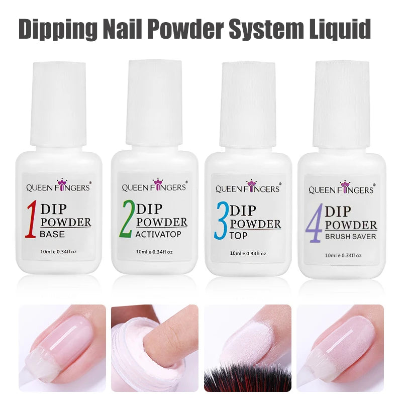 1-4pcs Nail Dipping Powder System Liquid Kit 10ml Base, Activator, Top, Brush Saver Nail Art Natural Dry Without UV Lamp Cure 34 Good Vibrations
