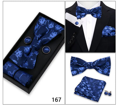 Bowtie For Men Set Gift Box Business Gift Fashion Bow Tie Pocket Square Cufflinks Set Bowtie 3pcs For Wedding Hanky Cravata Neck