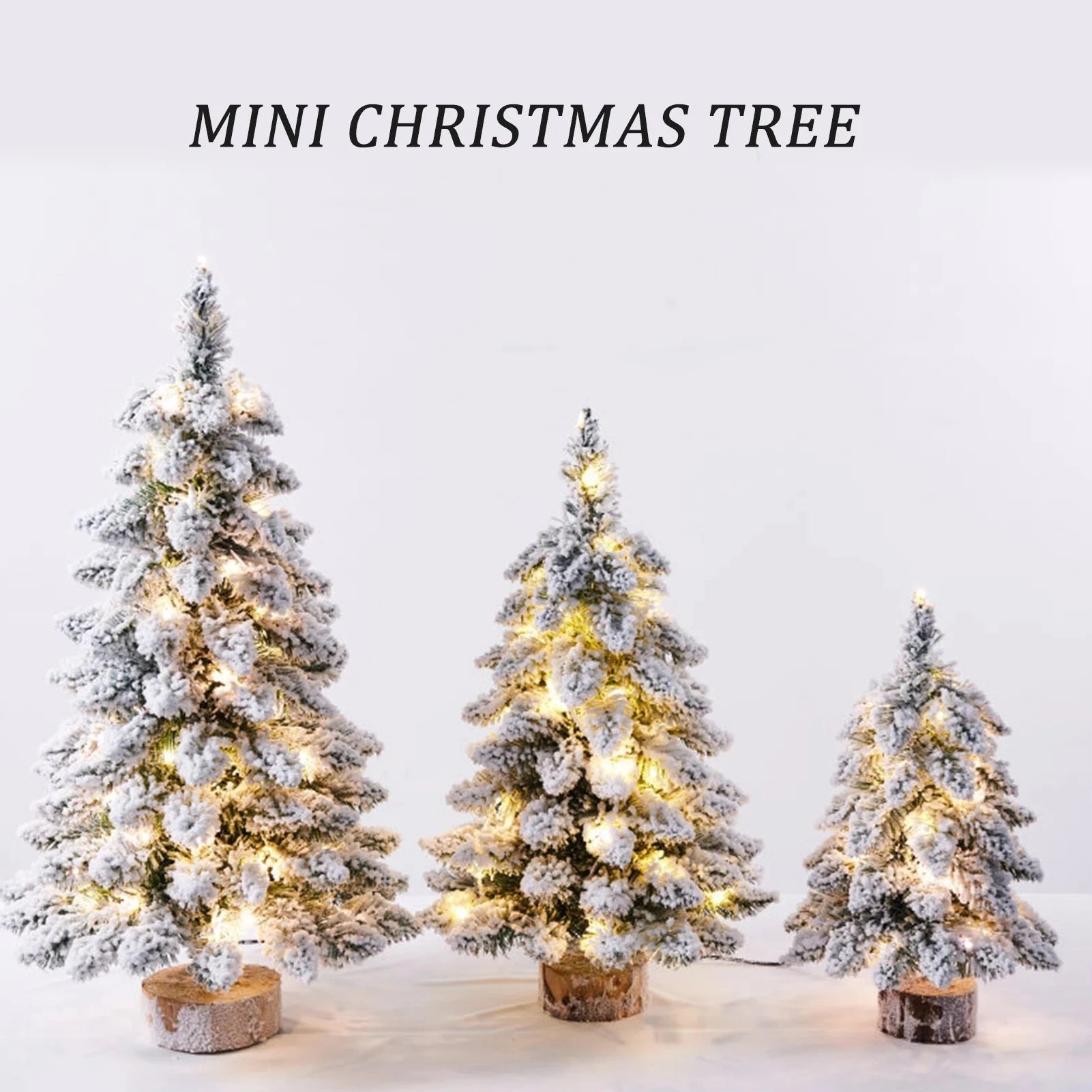 Christmas Tree Tabletop Figurine Snow Flocked Christmas Tree with LED Lights for Family Friend Neighbor Gift Good Vibrations