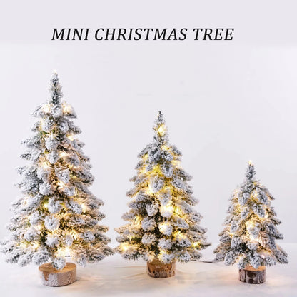 Christmas Tree Tabletop Figurine Snow Flocked Christmas Tree with LED Lights for Family Friend Neighbor Gift Good Vibrations