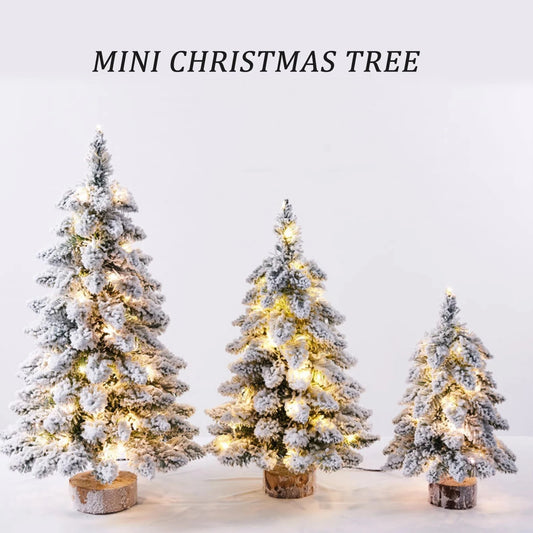 Christmas Tree Tabletop Figurine Snow Flocked Christmas Tree with LED Lights for Family Friend Neighbor Gift Good Vibrations