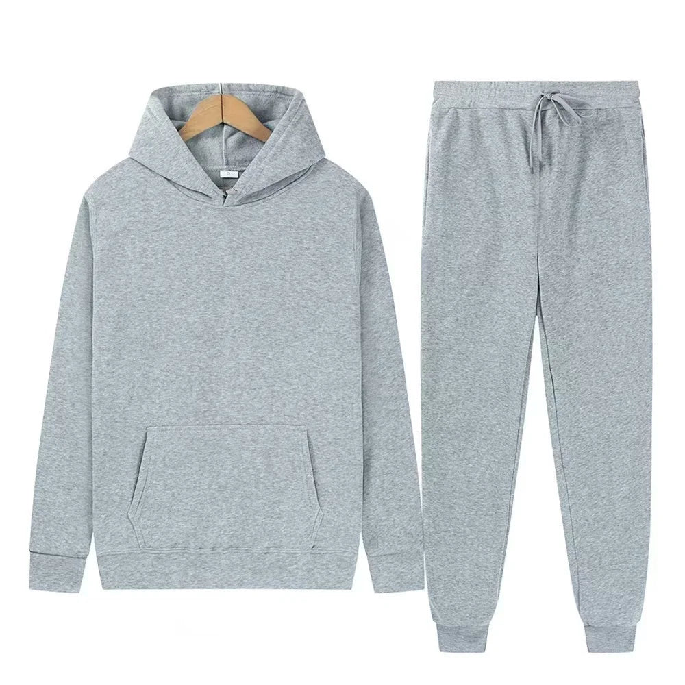Men's Autumn and Winter New Solid Color Hoodie+pants Two-piece Set Fashionable Casual Sports Set Size S-3XL Good Vibrations