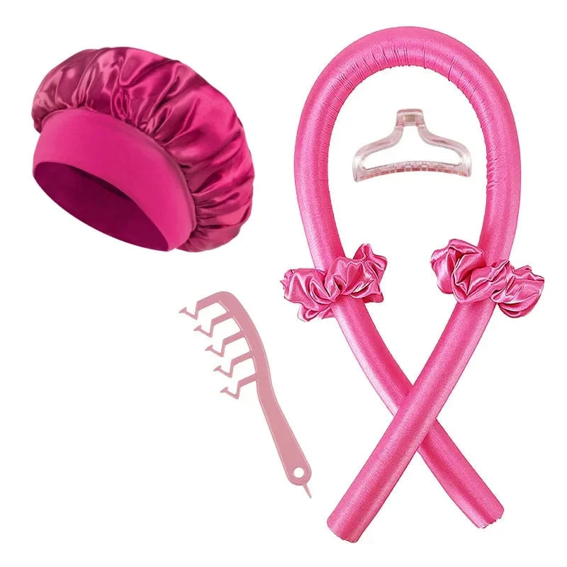 6Pcs Women No-Heat Curly Hair Stick Satin Sleep Cap Set Hair Clip and Ring Comb Sponge Hair Curler Suitable for All Hair Types Good Vibrations