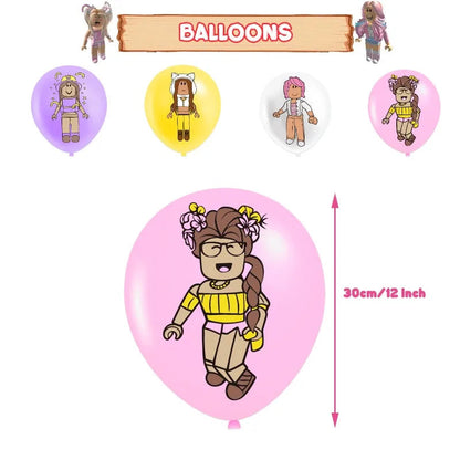 4Pcs Game Roblox Birthday Party Decorations Flag Banners Cake Toppers Balloons Spiral Pendants Invitation Cards Decorative Items Good Vibrations