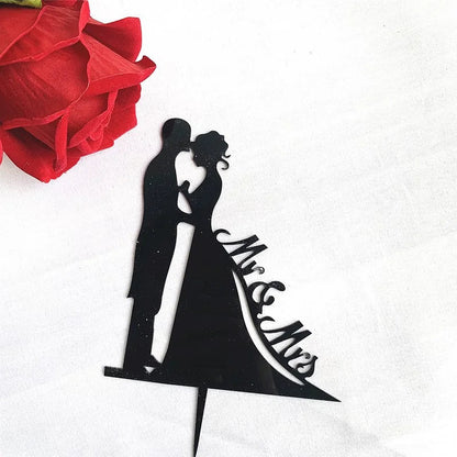 Mrs & Mrs Wedding Party Cake Topper Gold Black Ring Acrylic Wedding Cake Toppers Dessert Decoration Bride Groom Baking Supplies Good Vibrations