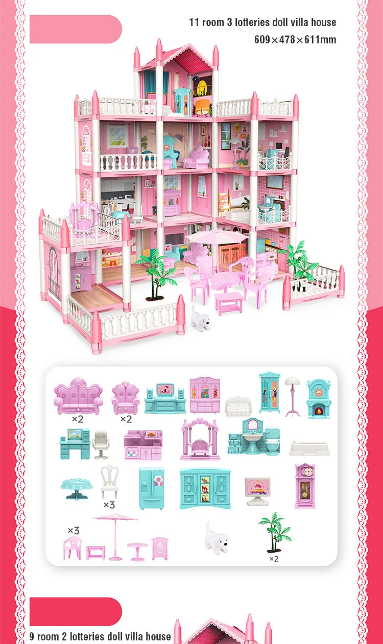 DIY Assemble Villa Model Toy House Cartoon Dools Role-Playing Set Fun Puzzle Doll House Household House Playing Toys Good Vibrations