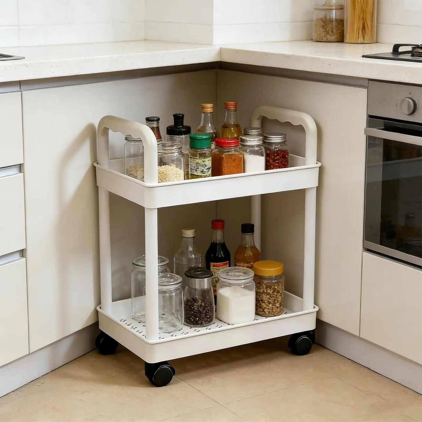 Storage Stand Kitchen Storage Rack 2 Tier With Wheels Space-saving Organizer For Home Athroom Pantry Laundry Dorm Workplace Good Vibrations