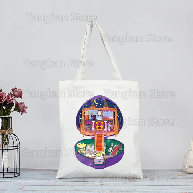 Polly Pocket Print Reusable Shopping Bag Bolsas De Tela Grocery Shopper Shopping Jute Bag Cotton Bag Jute Sacola Reciclaje Good Vibrations