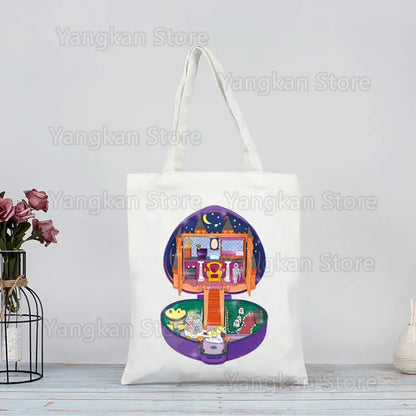Polly Pocket Print Reusable Shopping Bag Bolsas De Tela Grocery Shopper Shopping Jute Bag Cotton Bag Jute Sacola Reciclaje Good Vibrations