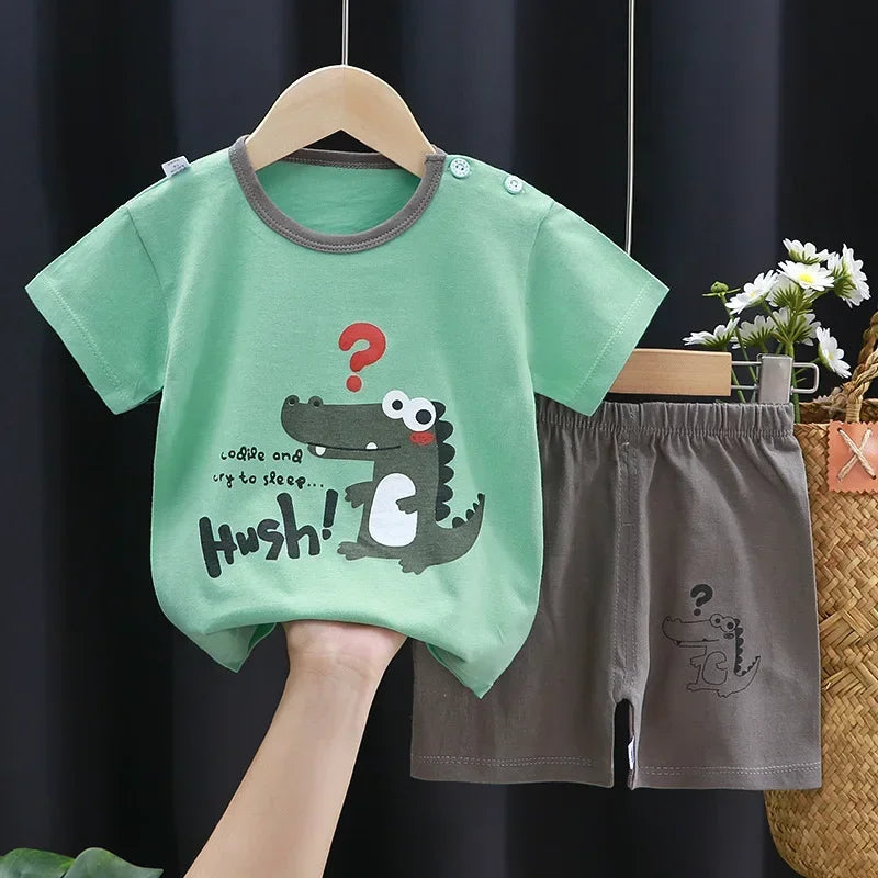 2PCS Children's Sets mother Kids Clothes Boys Girl T-shirt Shorts Summer Cotton Short sleeve Baby Children Clothing Toddler Suit Good Vibrations