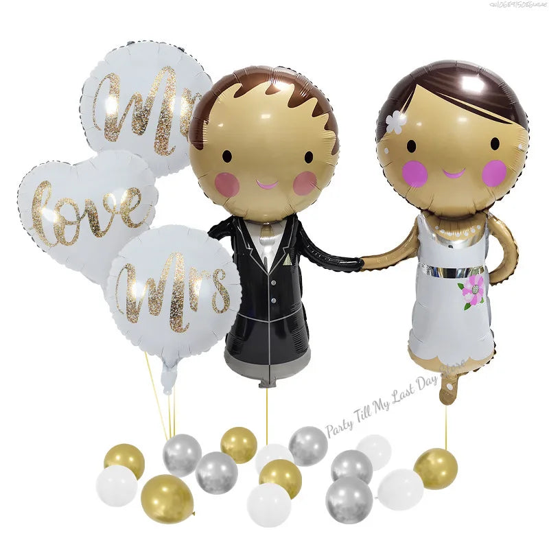 22pcs/Set Wedding Decor Balloon Couple Balloon Foil Balloons Heart Mr and Mrs Balloon Set Engagement Wedding Party Decor Good Vibrations