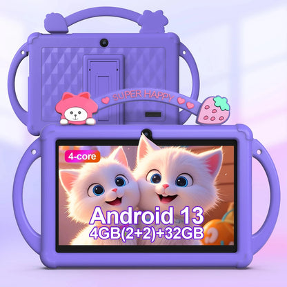 7-inch Android 13 children's tablet, 5G WiFi tablet, quad-core processor, 4GB (2g+2g-memory expansion) RAM+32GB ROM, with parent Good Vibrations