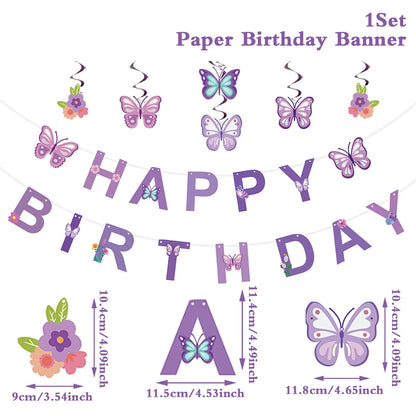 Pink Happy Birthday Banner With Butterfly Dancing Hanging Pendant Garlands  Girls Princess 1st Happy Birthday Party Decorations Good Vibrations
