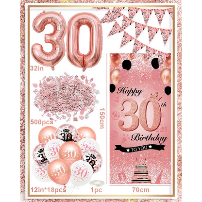 30th 40th 50th Birthday Decorations Women 30th Birthday Balloon Rose Gold Happy Birthday Banner 40th Happy Birthday Balloon Good Vibrations