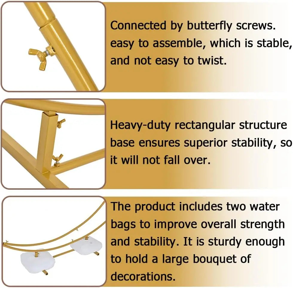 6.9ft Balloon Arch Stand Curved Wedding Arch Backdrop Stand Moon Arch for Ceremony Birthday Party(Gold) Good Vibrations