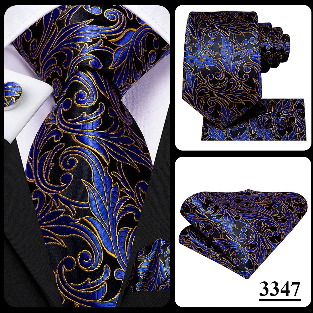 Hi-Tie Navy Blue Solid Paisley Silk Wedding Tie For Men Hanky Cufflink Mens Necktie Set Business Party New Design Dropshipping Good Vibrations