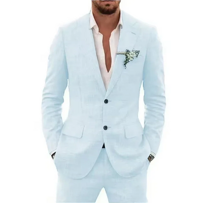 Summer Casual Linen Suit for Men 2 Pieces Blazer Pant Set Notched Lapel Formal Slim Fit Wedding Suit Prom Suits Groom Tuxedo