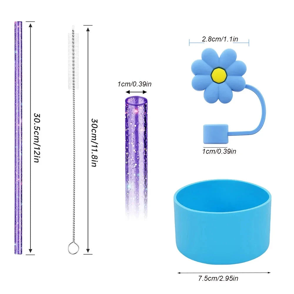 6pcs Reusable Accessories Set for Stanley 40oz Tumblers - Bow Straw Covers, Sparkling Straw, Protective Boot, Charm Chains Good Vibrations Adult Super Store