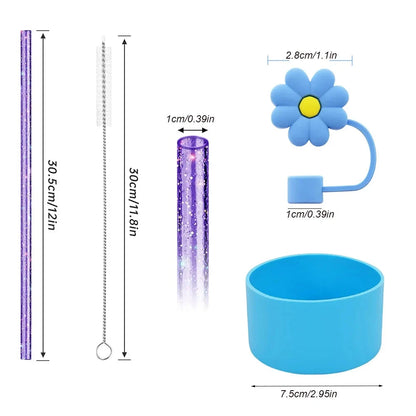 6pcs Reusable Accessories Set for Stanley 40oz Tumblers - Bow Straw Covers, Sparkling Straw, Protective Boot, Charm Chains Good Vibrations Adult Super Store