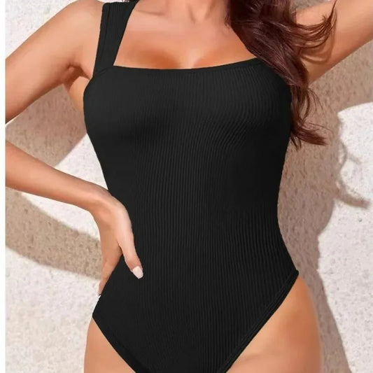 Women Sleeveless Knit Bodysuit Summer Sexy Bodycon Off Shoulder Jumpsuits Casual Bodice Stretchy Street Style Short Jumpsuits Good Vibrations