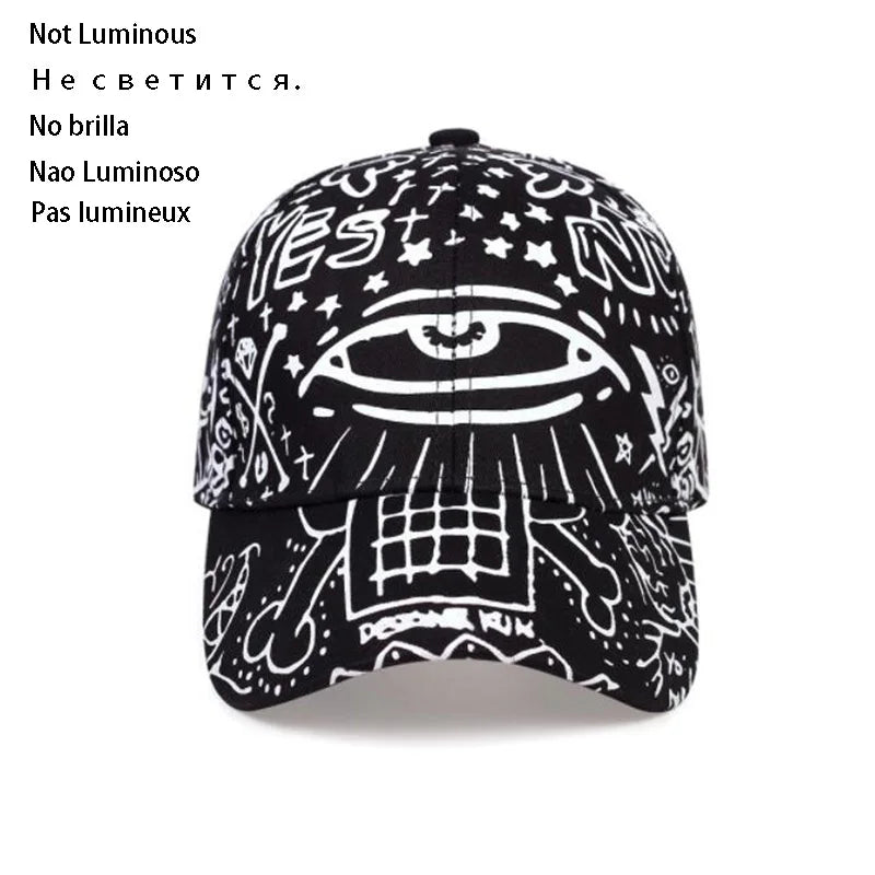 Fashion New Graffiti eyes Luminous cap Hip hop Cap Hats for men women Vintage flat hat Baseball Cap 70014 Good Vibrations