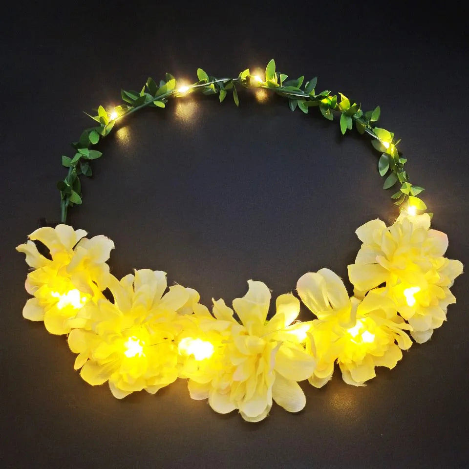 Wedding Party Crown Glowing Flower Headband LED Light Wreath Garland Decoration Women Girl Birthday Favor Luminous Hairband Good Vibrations