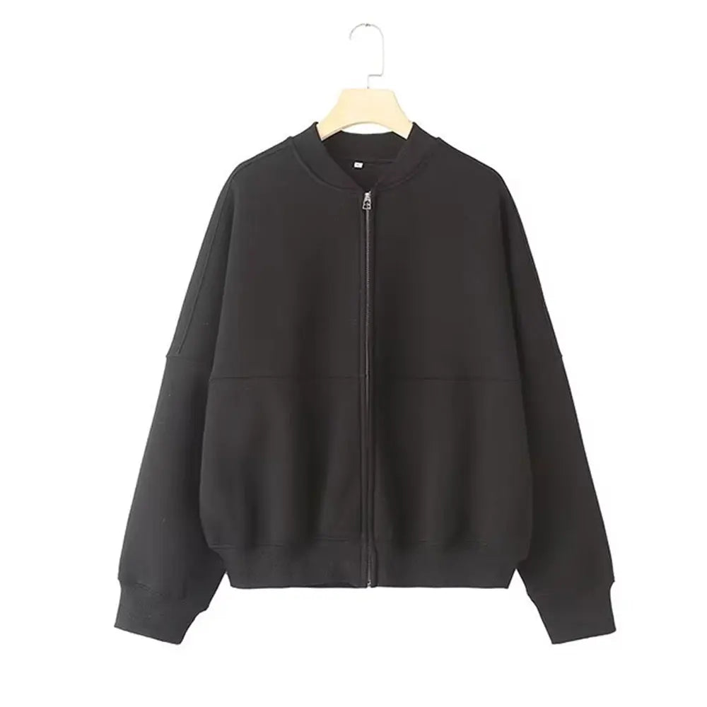 HH Women's Fall 2-Piece Retro Solid Color Zip Bomber Jacket Sweatshirt+High Waist Lace Up Women's Wide Leg Pants Street Wear Good Vibrations