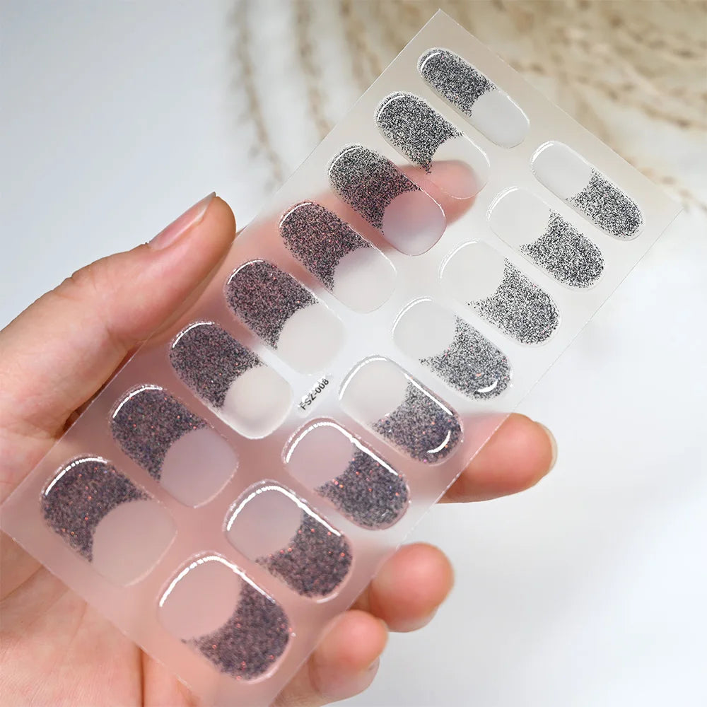 UV Semi-Cured Gel Nail Wraps Stickers Strips French Long Lasting Full Cover LED Gel Semi Cured Nail Sliders For Nail Extension & Good Vibrations