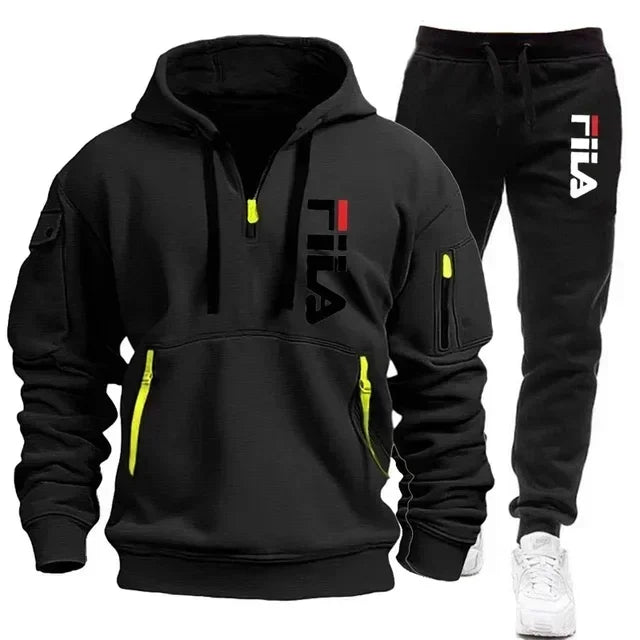 Spring and Autumn street new men's zipper hoodie + pants two-piece set, outdoor multi-pocket men's casual pullover sports suit Good Vibrations