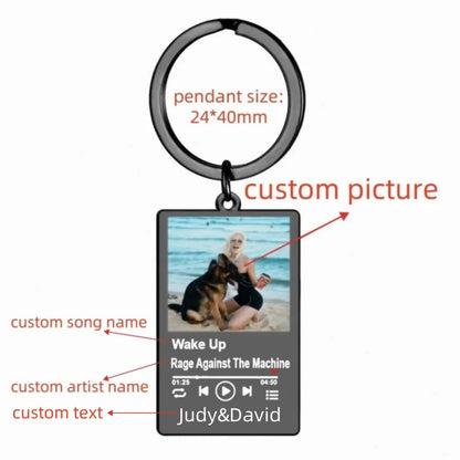 Jeshayuan Custom Picture Keychain Customized Music Song Key Ring Stainless Steel Personalized Photo Keychains Gifts for Lover Good Vibrations