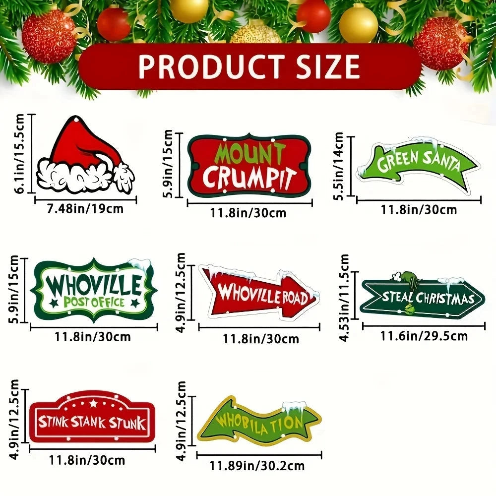 8 Pack Christmas Whoville Tree Decorations,Xmas Large Christmas Crafts Tree Hanging Ornaments Signs for Christmas Welcome to Hom Good Vibrations