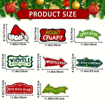8 Pack Christmas Whoville Tree Decorations,Xmas Large Christmas Crafts Tree Hanging Ornaments Signs for Christmas Welcome to Hom Good Vibrations